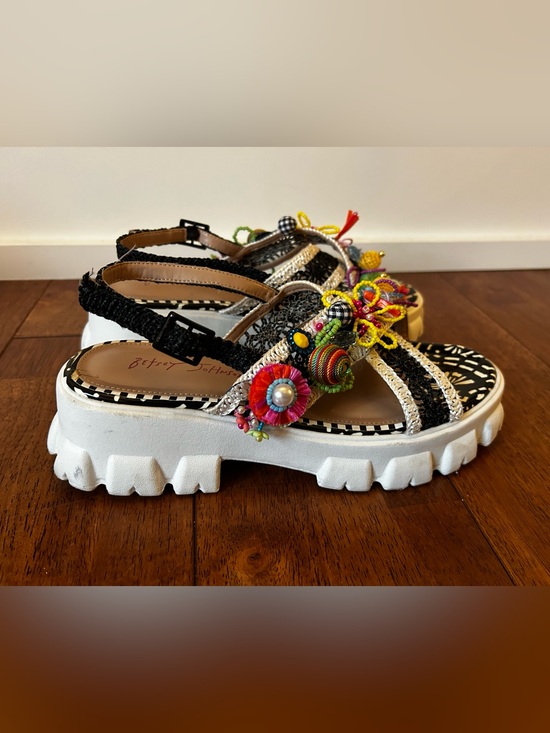 Betsey Johnson Shoes - Betsey Johnson Graysen Black & White Beaded Floral Platform Sandal